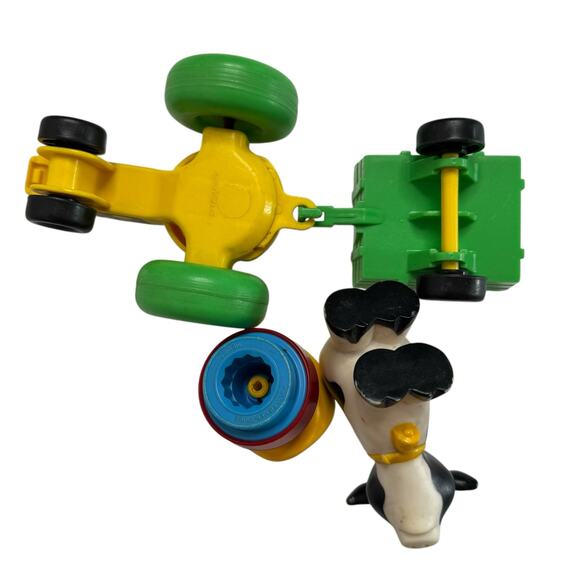 FISHER-PRICE Vintage Little People 1990 Tractor Trailer Cow Farmer Green Cowboy - Picture 7 of 10